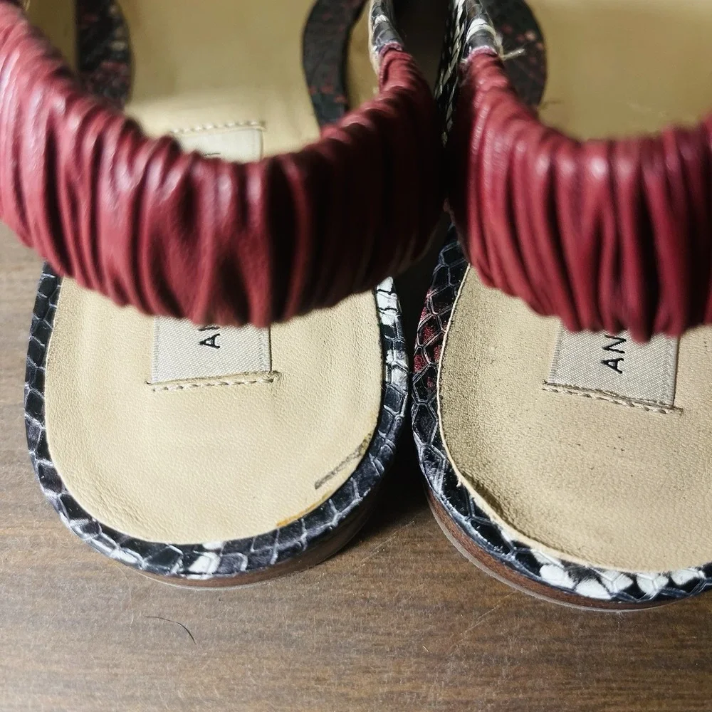 Antonio Melani Radyn Leather‎ Snake Print  Sling Back Flats Burgundy Black Sz 10